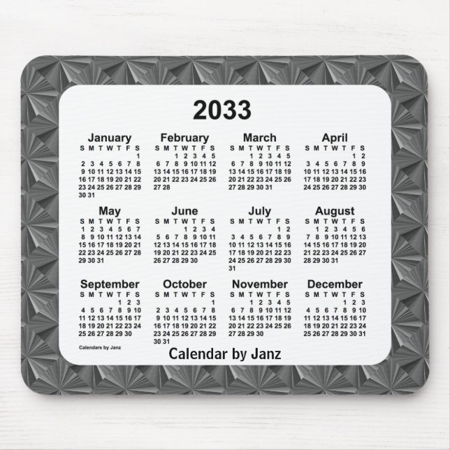 Alfombrilla De Ratón Calendario de diamantes negros 2033, de Janz (Frente)