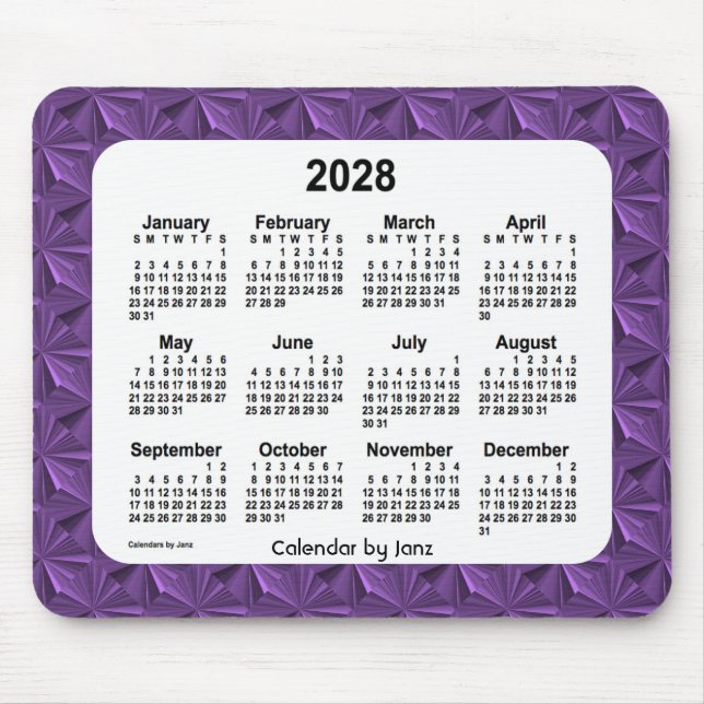 Alfombrilla De Ratón Calendario de diamantes púrpura de 2028, por Janz  (Frente)