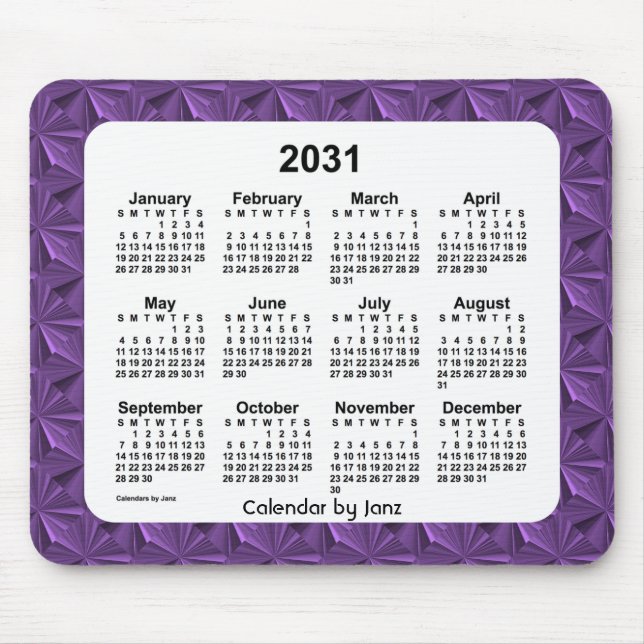 Alfombrilla De Ratón Calendario de diamantes púrpura de 2031, de Janz (Frente)