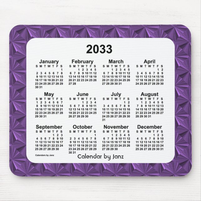 Alfombrilla De Ratón Calendario de diamantes púrpura de 2033, de Janz (Frente)