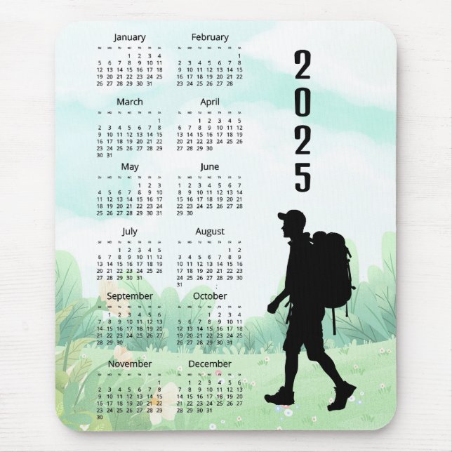 Alfombrilla De Ratón Calendario de Diseño de Mochila de Senderismo 2025 (Frente)