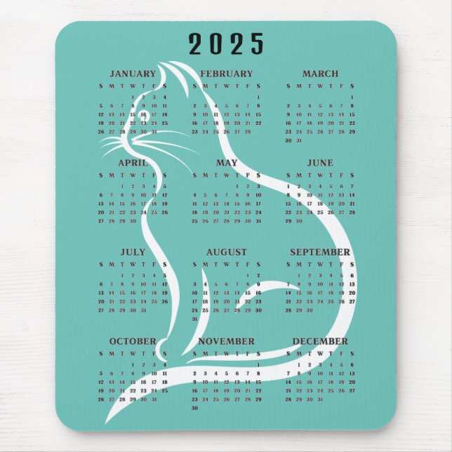 Alfombrilla De Ratón Calendario de esquema de gato 2025 (Frente)