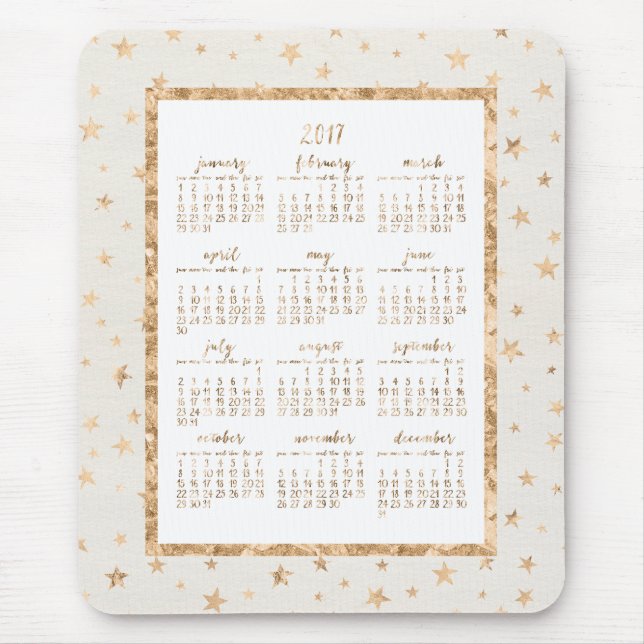 Alfombrilla De Ratón Calendario de Estrellas de Relieve metalizado dora (Frente)