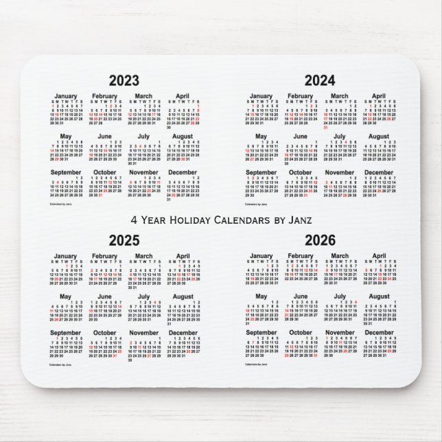 Alfombrilla De Ratón Calendario de festividades blancas 2023-2026, de J (Frente)