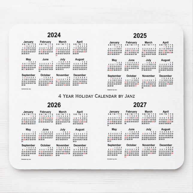 Alfombrilla De Ratón Calendario de festividades blancas 2024-2027, de J (Frente)