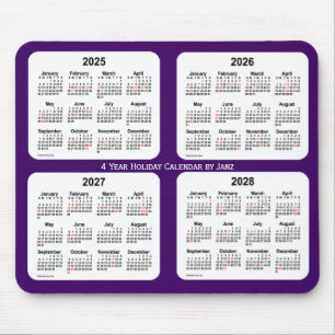 Alfombrilla De Ratón Calendario de festividades púrpura de 2025-2028, d