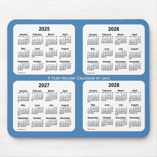 Alfombrilla De Ratón Calendario de festividades Steel Blue de 2025-2028 (Frente)