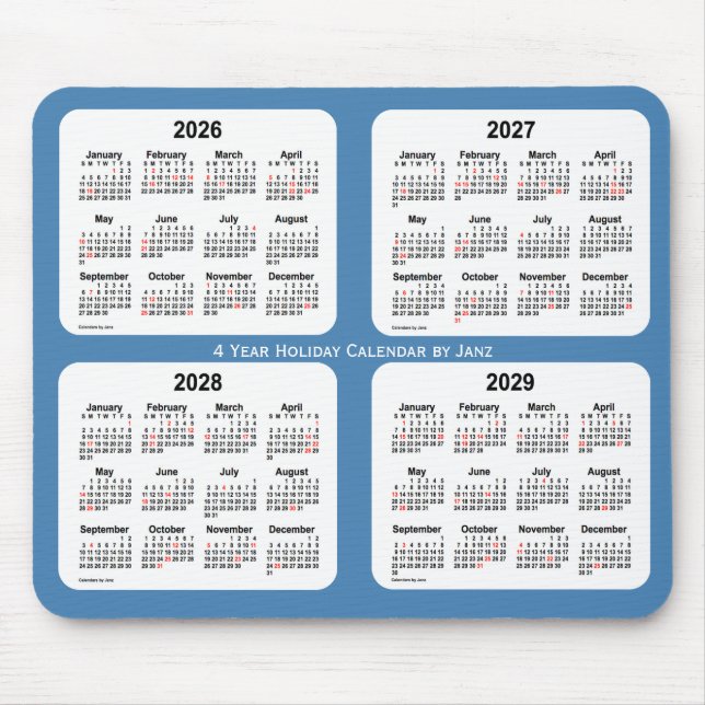 Alfombrilla De Ratón Calendario de festividades Steel Blue de 2026-2029 (Frente)