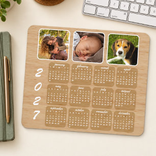 Alfombrilla De Ratón Calendario de fotos personalizado de estilo madera