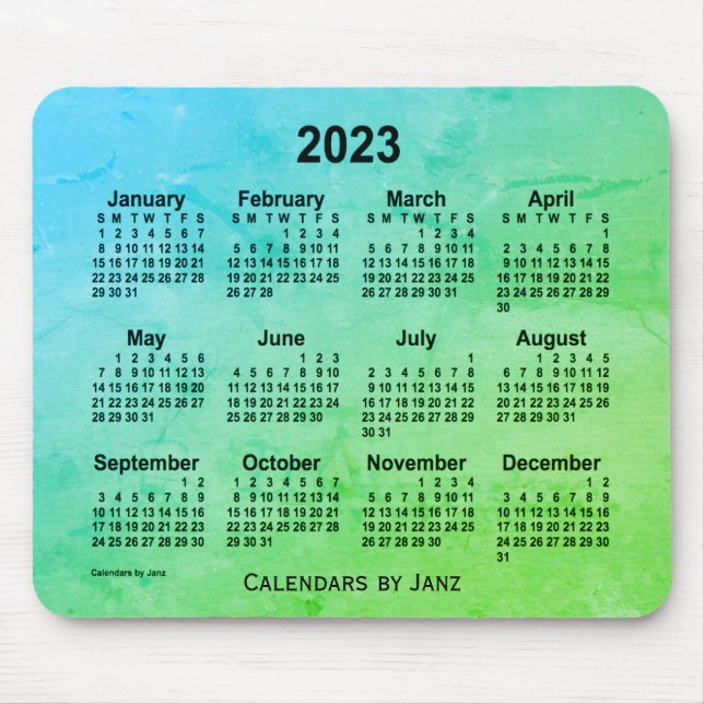 Alfombrilla De Ratón Calendario de gris de hoja verde 2023, de Janz Mou (Frente)