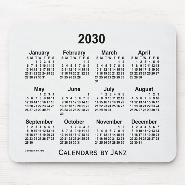 Alfombrilla De Ratón Calendario de humo blanco 2030 de Janz Mouse Pad (Frente)