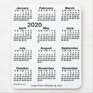 Alfombrilla De Ratón Calendario de impresión blanca grande de 2020, de