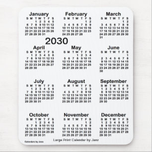 Alfombrilla De Ratón Calendario de impresión blanco grande de 2030, de 