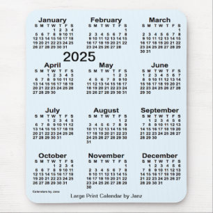 Alfombrilla De Ratón Calendario de impresión grande Alice Blue 2025 de 