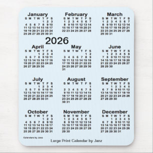 Alfombrilla De Ratón Calendario de impresión grande Alice Blue 2026 de 