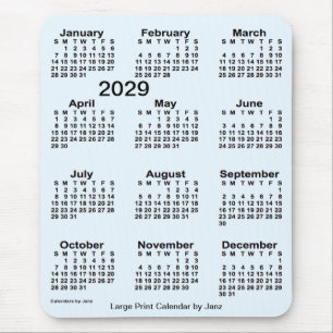 Alfombrilla De Ratón Calendario de impresión grande Alice Blue 2029 de 