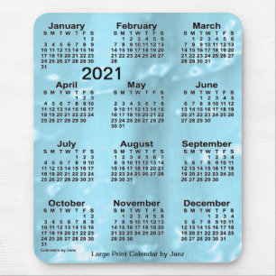 Alfombrilla De Ratón Calendario de impresión grande de agua azul 2021,