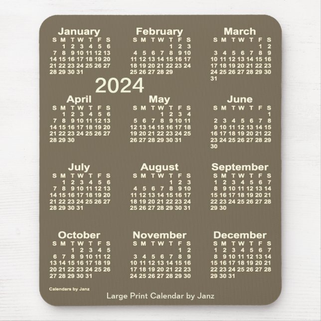 Alfombrilla De Ratón Calendario de impresión grande de Sepia oscura 202 (Frente)