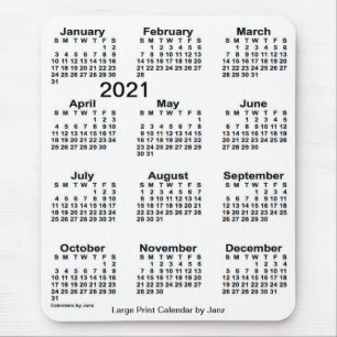 Alfombrilla De Ratón Calendario de impresión grande en blanco de 2021,