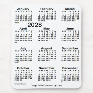 Alfombrilla De Ratón Calendario de impresión grande en blanco de 2028, 