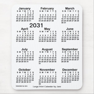 Alfombrilla De Ratón Calendario de impresión grande en blanco de 2031, 