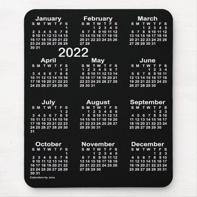 Alfombrilla De Ratón Calendario de impresión grande neón blanco de 2022 (Frente)