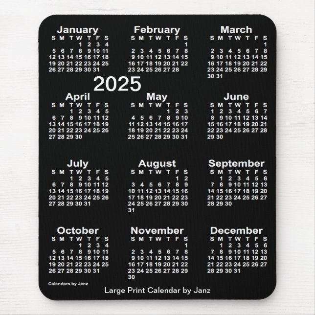 Alfombrilla De Ratón Calendario de impresión grande neón blanco de 2025 (Frente)