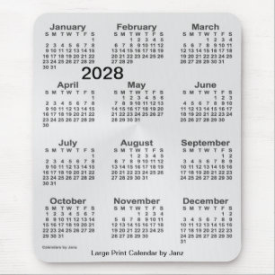 Alfombrilla De Ratón Calendario de impresión grande plateado 2028, de 