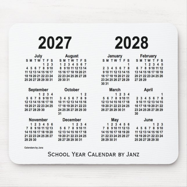 Alfombrilla De Ratón Calendario de la escuela blanca 2027-2028, de Janz (Frente)