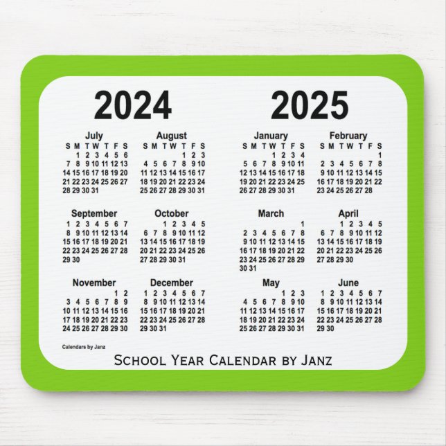 Alfombrilla De Ratón Calendario de la Escuela Verde Amarilla 2024-2025, (Frente)