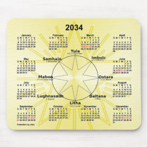 Alfombrilla De Ratón Calendario de la rueda celta del año 2034, por Ja