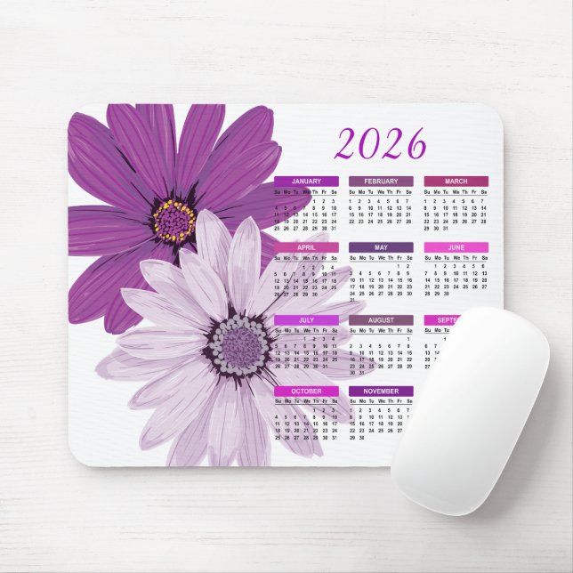 Alfombrilla De Ratón Calendario de margaritas de Bonito 2026 (Con ratón)
