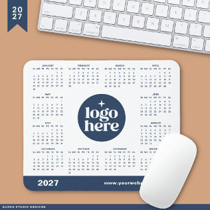 Alfombrilla De Ratón Calendario de Marketing de Logo Empresarial Azul 2