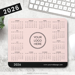 Alfombrilla De Ratón Calendario de Negocios Rosa Claro 2026 con Logo