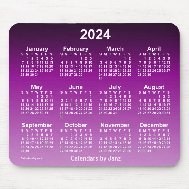 Alfombrilla De Ratón Calendario de neón púrpura 2024 de Janz Mouse Pad (Frente)
