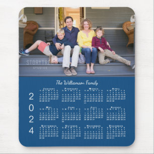 Alfombrilla De Ratón Calendario de nombre de foto personalizado Blue 20