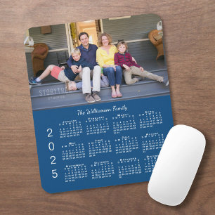 Alfombrilla De Ratón Calendario de nombre de foto personalizado Blue 20