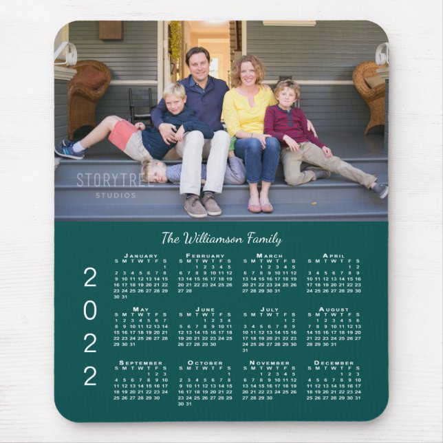 Alfombrilla De Ratón Calendario de nombres de fotos personalizados Blue (Frente)
