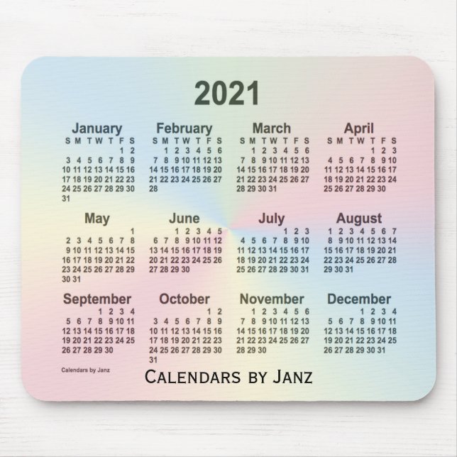 Alfombrilla De Ratón Calendario de nubes arcoiris 2021, de Janz (Frente)