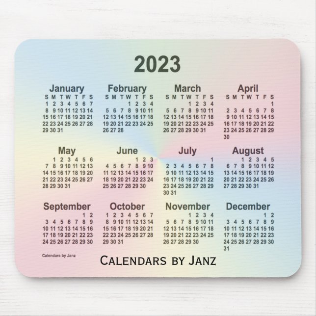 Alfombrilla De Ratón Calendario de nubes arcoiris 2023, de Janz (Frente)