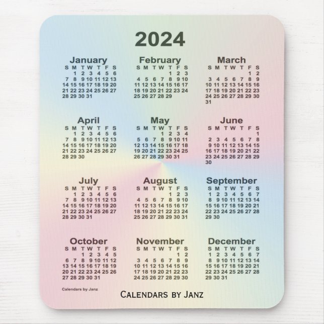 Alfombrilla De Ratón Calendario de nubes arcoiris 2024, de Janz (Frente)