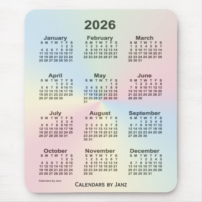 Alfombrilla De Ratón Calendario de nubes arcoiris 2026, de Janz (Frente)