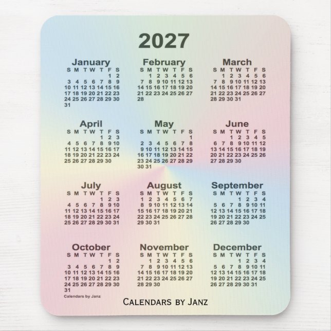 Alfombrilla De Ratón Calendario de nubes arcoiris 2027, de Janz (Frente)