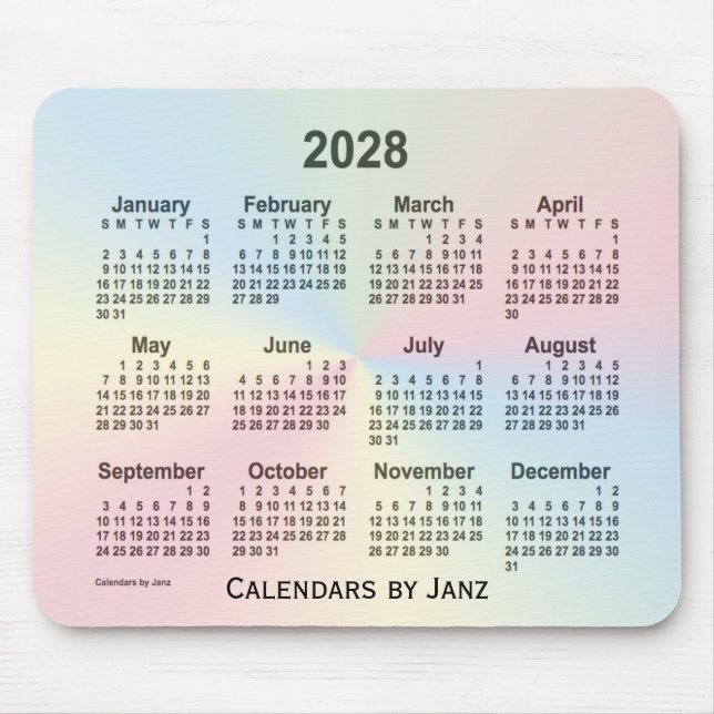 Alfombrilla De Ratón Calendario de nubes arcoiris 2028, de Janz (Frente)