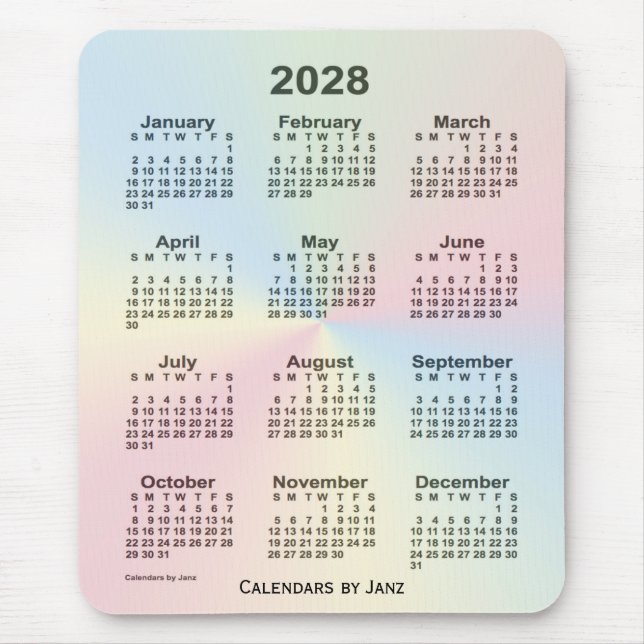 Alfombrilla De Ratón Calendario de nubes arcoiris 2028, de Janz (Frente)