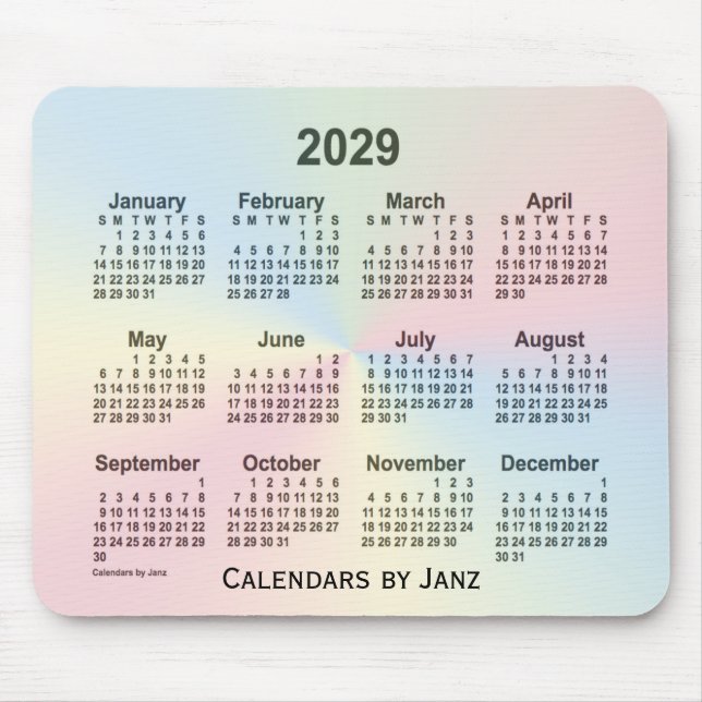 Alfombrilla De Ratón Calendario de nubes arcoiris 2029, de Janz (Frente)