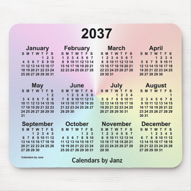 Alfombrilla De Ratón Calendario de nubes arcoiris 2037, de Janz (Frente)