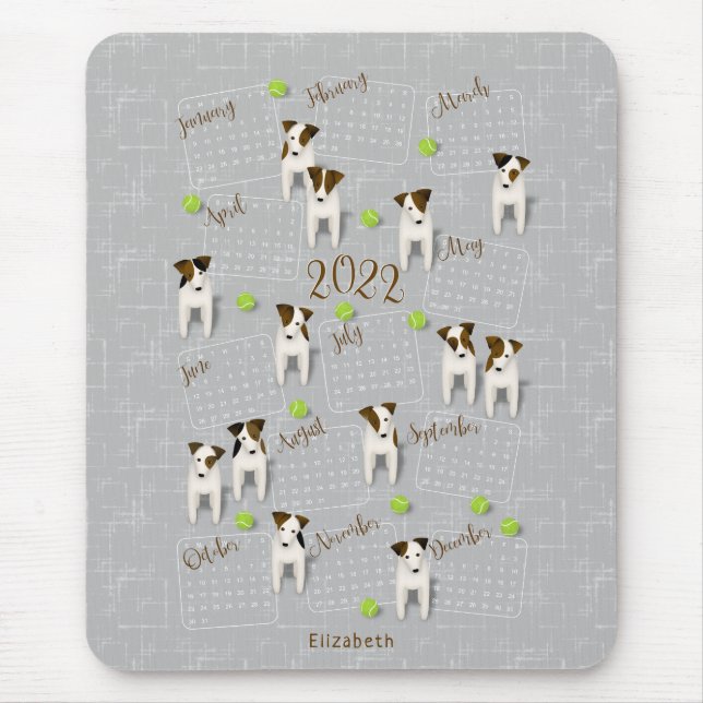 Alfombrilla De Ratón Calendario de Parson Jack Russell Terriers gris 20 (Frente)
