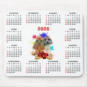 Alfombrilla De Ratón Calendario de perro caniche lindo personalizable 