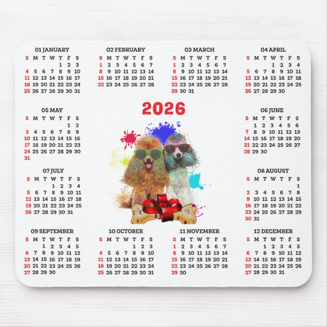 Alfombrilla De Ratón Calendario de perro caniche lindo personalizable  (Frente)